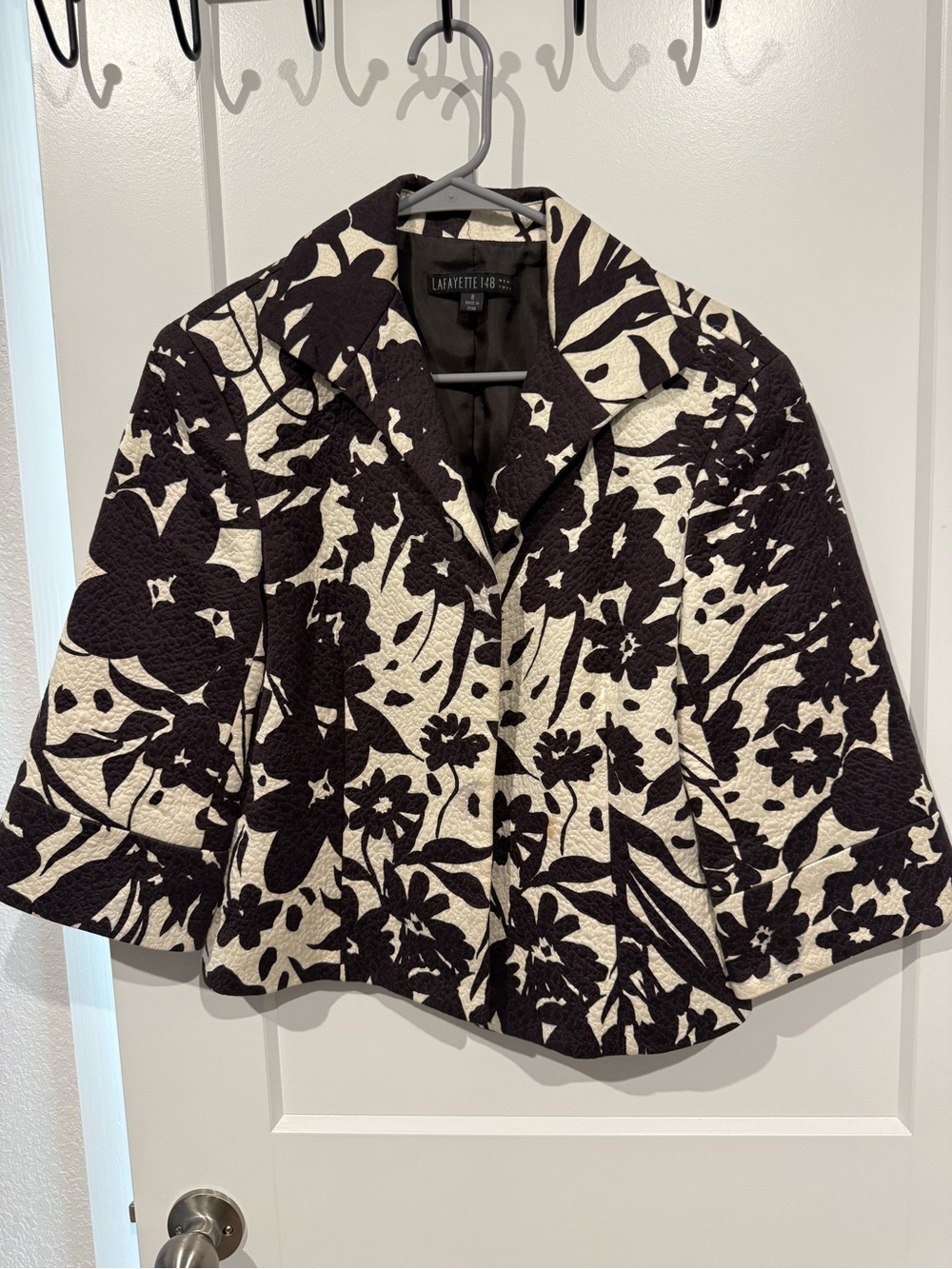 Lafayette 148 New York Black and Cream Floral Cropped Blazer